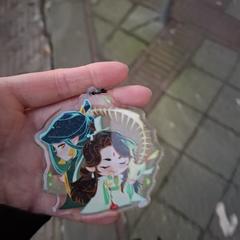 Een sleutelhanger van 2 anime personages, as reported to iLost