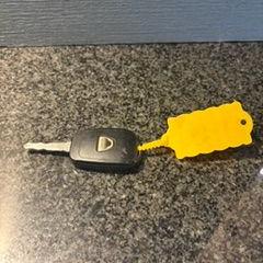 Bilnøkkel autosleutel met gele hanger, som rapportert av Van der Valk Hotel Wolvega Heerenveen ved bruk av iLost