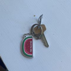 Sleutel met Free Palastine sleutelhanger, amint azt az iLostnak jelentették.