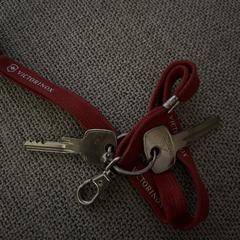 2 sleutels aan rood Victorinox koord, iLost-i jakinarazi zaion moduan