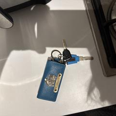 Keys with a bag in turquoise color as a key chain, iLost-i jakinarazi zaion moduan