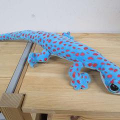 Knuffel Hagedis, blauw met rode stippen, zoals gemeld door IKEA Heerlen met iLost