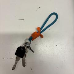 Chaveiro met blauwe en oranje sleutelhanger, segundo informou Avonturenpark Hellendoorn usando iLost