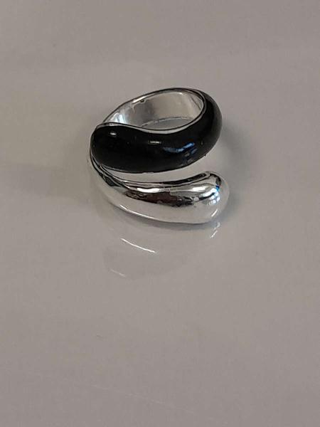 Ring Ying-yang zilverkleurig met zwart
