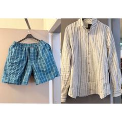 Camisa & Pantalones cortos striped white & blue short, ha sido reportado por Ramada by Wyndham Amsterdam Airport Schiphol con iLost
