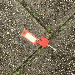 Bike key with red keychain, as reported to iLost