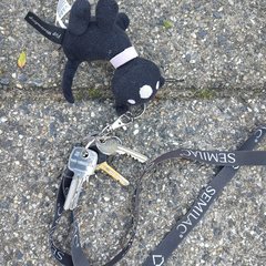 Keychain 5 sleutels aan zwarte band met siepie knuffel Hema