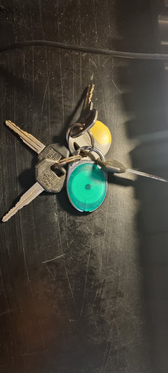 Keys 3x fietssleutel 1x metalen waarschijnlijk huissleutel. Groen lampje en Comelit immotec hanger.