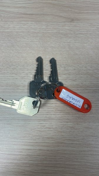Keychain Sleutelbos met drie sleutels en een label